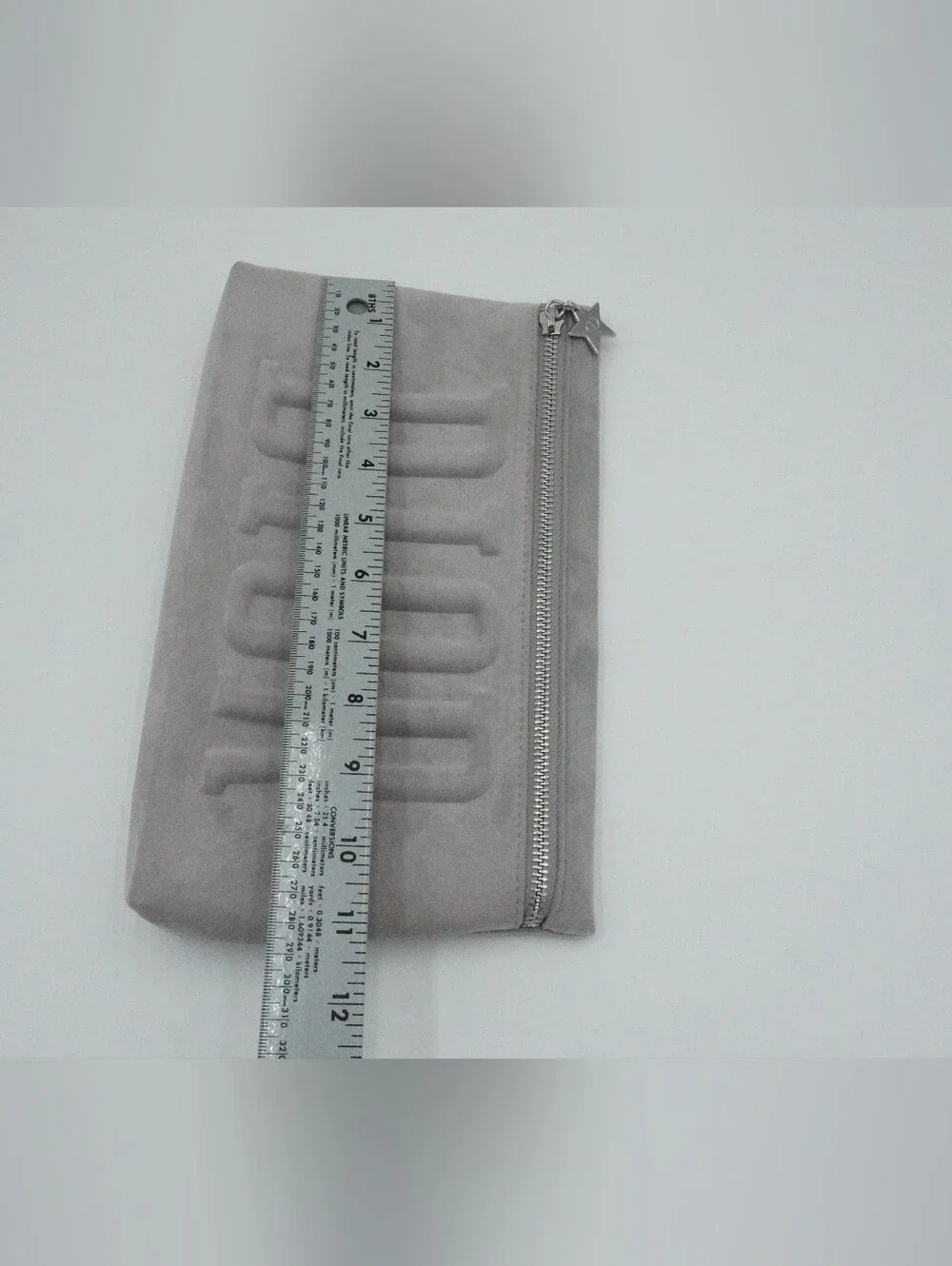 The DIOR Beauty Gray Suede Cosmetics Make Up Bag